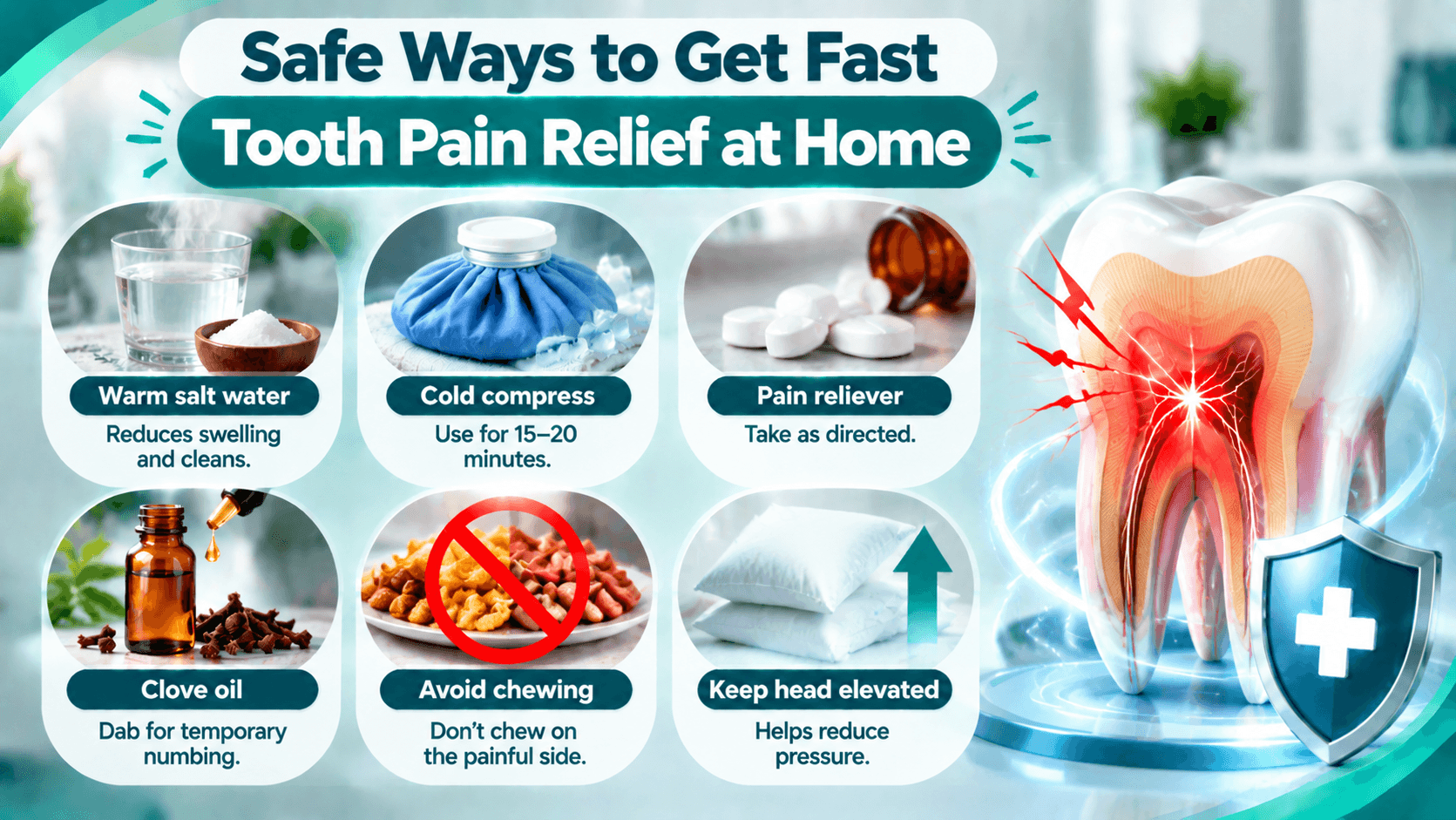 tooth pain relief at home with salt rinse, cold compress, and care tips
